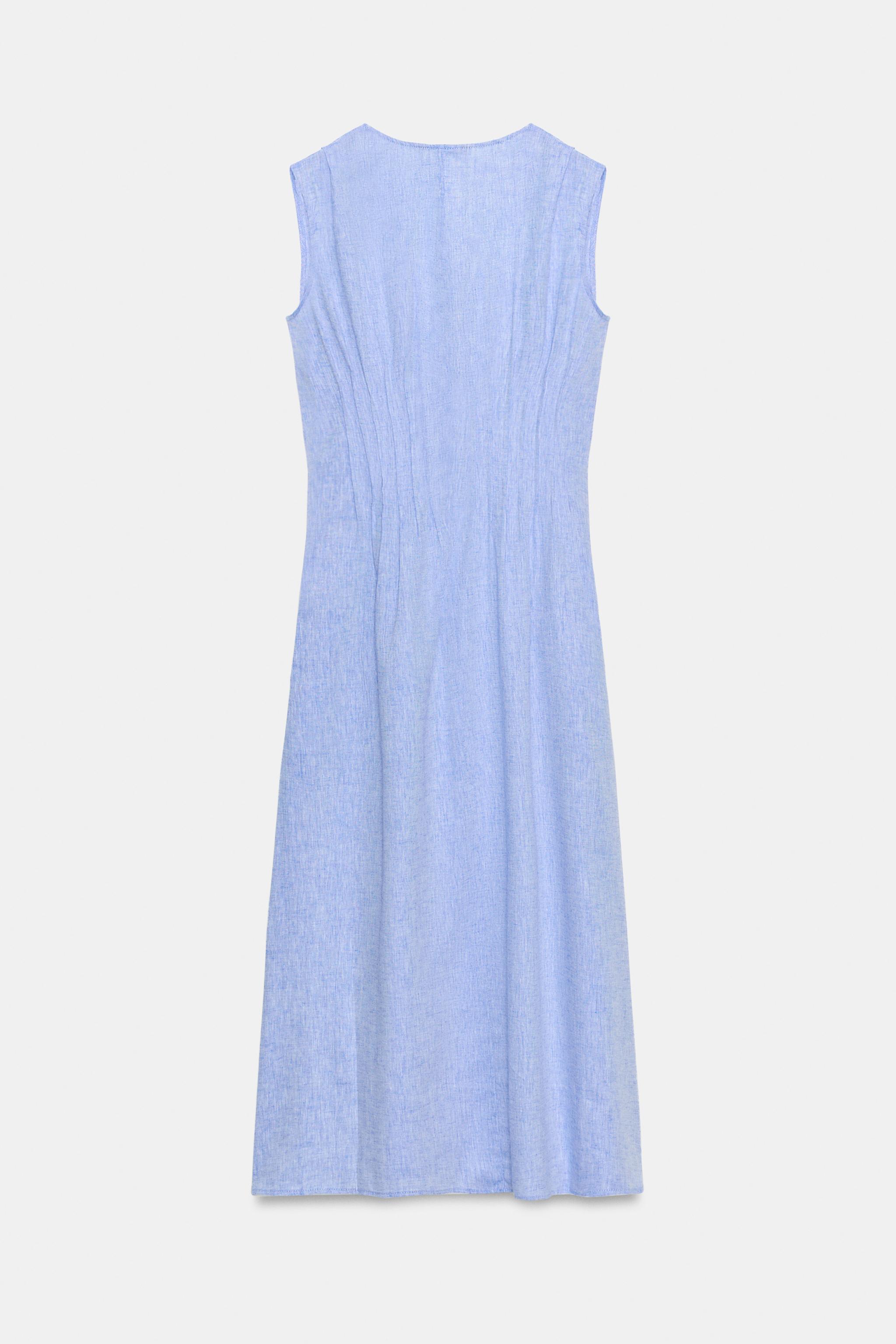 LINEN PINTUCK MIDI DRESS